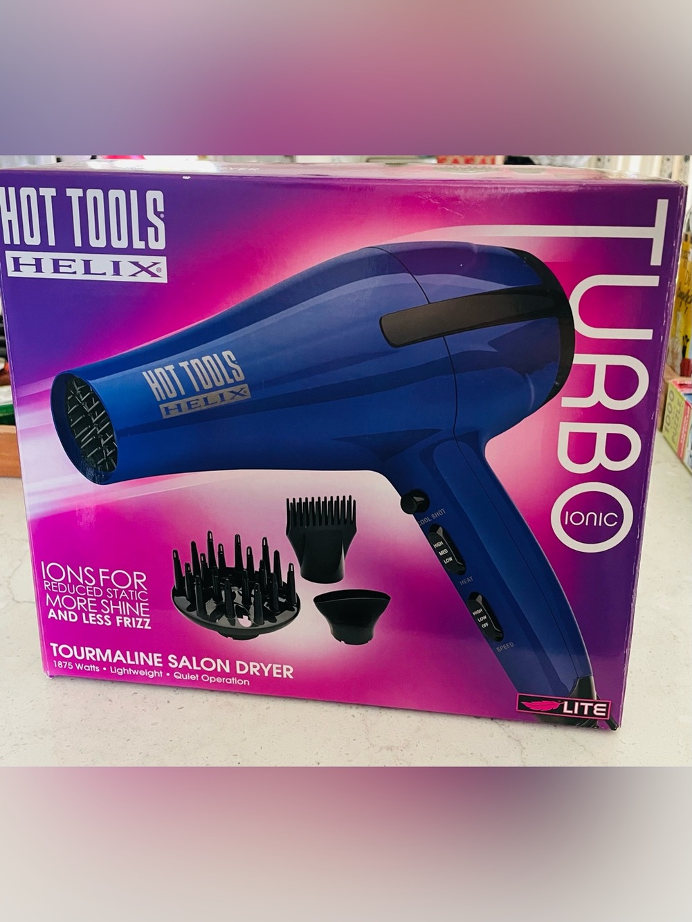 Helix Blue Ionic Tourmaline Men’s Hair Dryer with Attachments